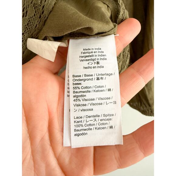 Madewell | NWT  Lace-Insert Pintucked Long-Sleeve Top Faded Ivy | Sz M - Picture 9 of 12